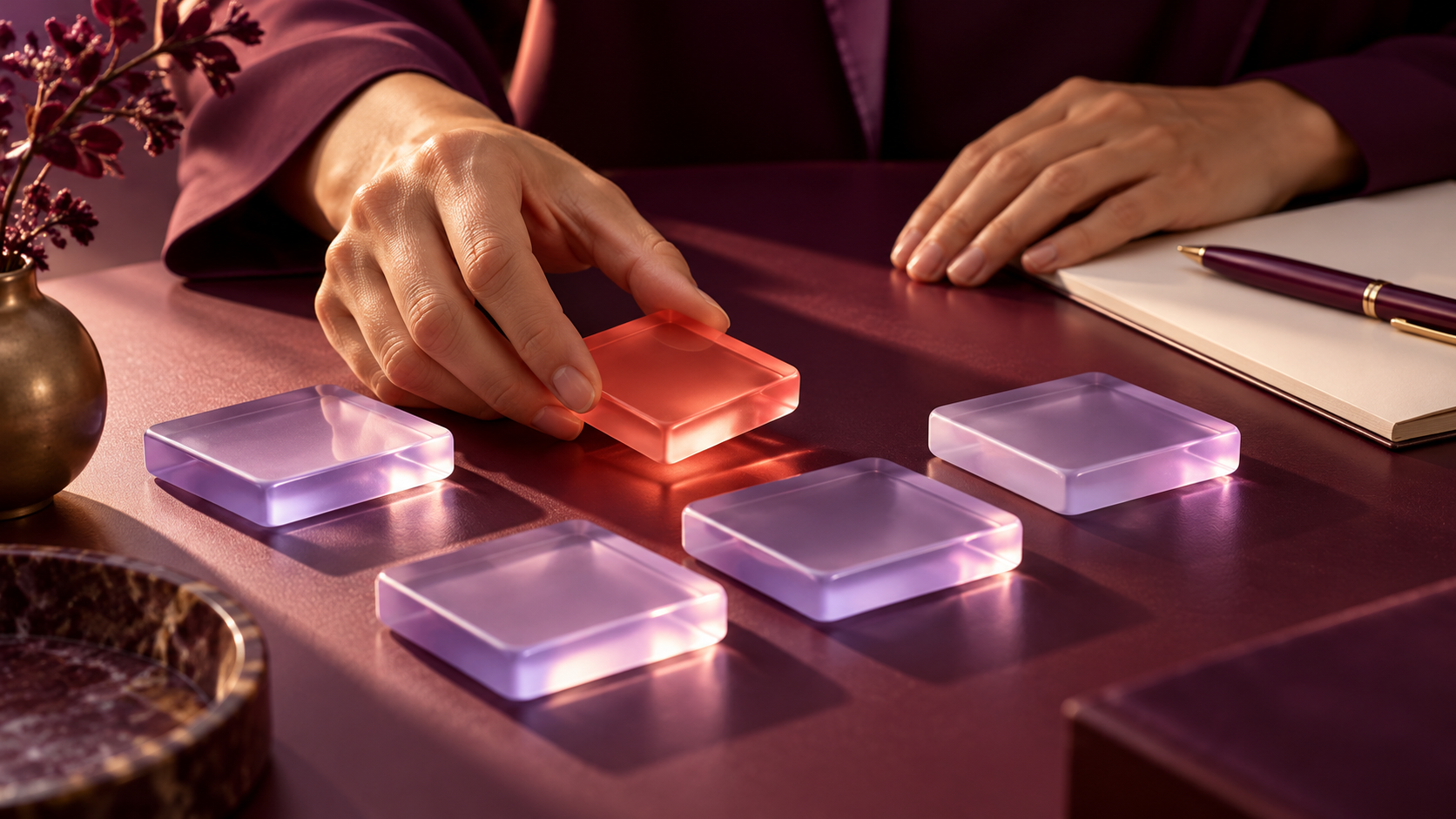 A person selects a colored tile, illustrating human judgment.